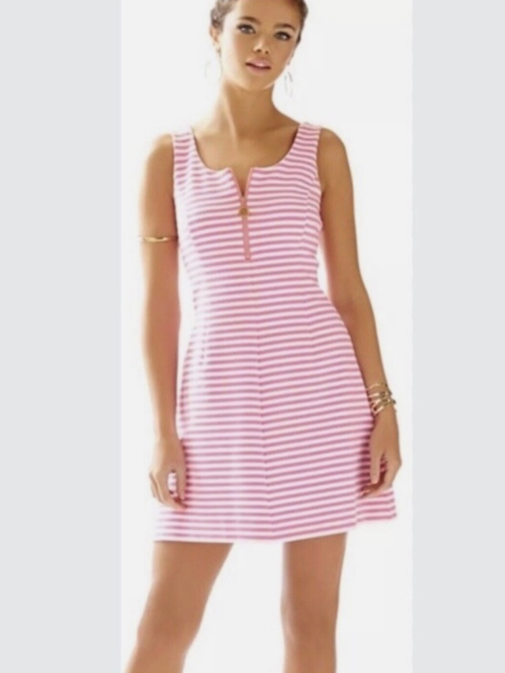 Lilly Pulitzer Nicolette Dress Hotty Pink Ottoman Stripe Size Large Zip Flare